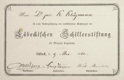Mitgliedskarte Schillerstiftung - 1860